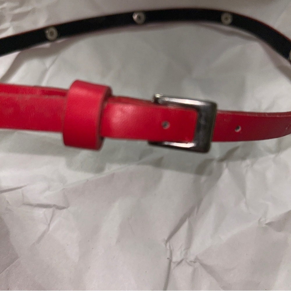 Girls Red Faux Leather Belt w/ Silver Tone Accents 26” Long Size XX-small